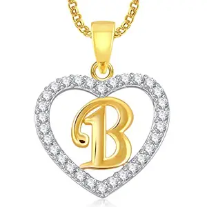 Valentine Gifts MEENAZ 'B' Letter Heart Pendant Locket Alphabet for Women and Men with Chain