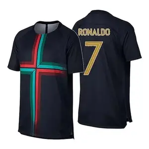 Sports Soccer Football Portug Black Jersey Ronaldo 7 Home Kit Jeresy T-Shirt 2023/24 for Men & Boys(14-15Years)