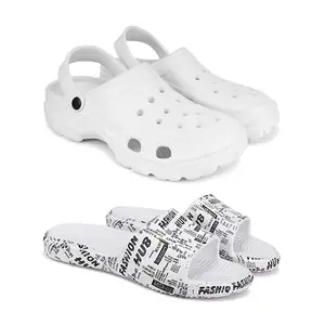 Men's Rover Lightweight Comfortable| Slides|Clogs| Sandals with Adjustable Back Strap for Men Combo(AG)-3122-3104-8 White-6827