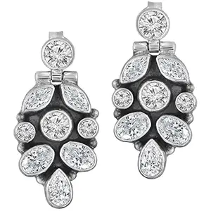 Peora 925 Sterling Silver Oxidised Finish Anti Tarnish Diamond Cut CZ Drop Earrings | Danglers to Gift Women & Girls