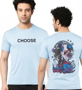 Men's Streetwear Blue T-Shirt with Abstract Graphic Print (in, Alpha, L, Regular)