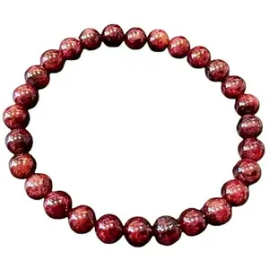 RRJEWELZ Unisex Bracelet 8mm Natural Gemstone Garnet Round shape Smooth cut beads 7 inch stretchable bracelet for men & women. | STBR_03334