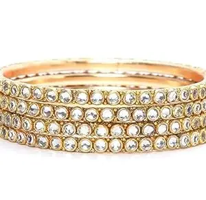 BANGLESKART Gold Plated Brass & Kundan Bangles Set Navratri Gift for Women Girls - Pack Of 8 (2.6)