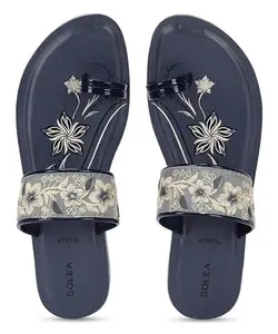 PARAGON PUK7013L Women's Sandals | Stylish Slip on Flats with Cushioned Soles | Trendy Lightweight Durable & Comfortable Fashion Slippers for Outdoor Use Blue