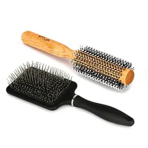 Nfilla All-Tipped Round Hair Brush With Wooden Handle And Nylon Bristles For Short Hair, Bangs, Men'S Beards, And Blow Drying & Vented Hair Brush and Hair Comb