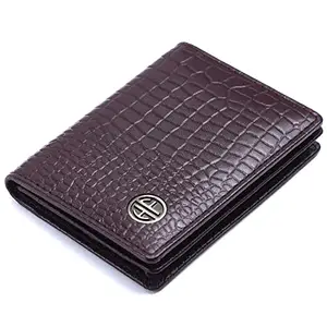 HAMMONDS FLYCATCHER Genuine Leather Card Holder for Men and Women, Croc Brown |RFID Protected Leather Card Holder Wallet for Men|Card Wallet Upto 8 Credit Cards/Debit Cards- Slim Bi-Fold Card Holder