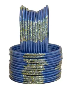 Madhav Enterprises Glass Bangles Set For Women And Girls Pack of 24 (Size 2.10 And 2.12 avaiable) (skyblue, 2.12)