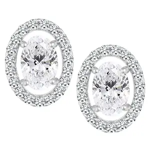 Peora Silver Plated Cubic Zirconia Studded Oval Shape Stud Earrings Fashion Jewellery for Women & Girls