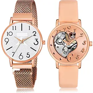NEUTRON Quartz Analog White and Rose Gold Color Dial Women Watch - GW60-GM374 (Pack of 2)