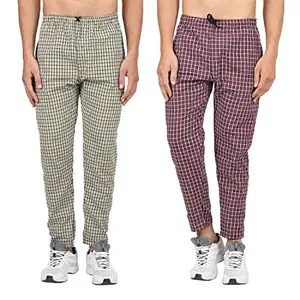 Men's Cotton Checkered Printed Pyjama, Pajamas Colors -(Red, Yellow 2XL-Size) Pack of 2