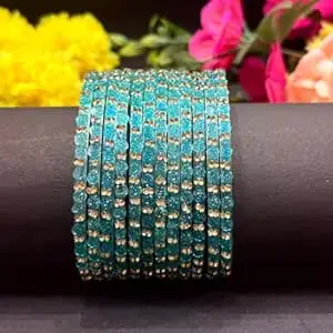 Bangle Women's Traditional designer glass zircon bangles set with rose pattern and golden stone work stylish for occasional wear(Pack of 12 Pcs)