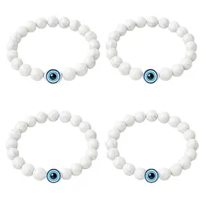 Marble Beaded Bracelet with Evil Eye Charm, (White, Pack of 4)