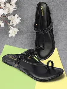 Picktoes PT-N712 Women's Black Synthetic Leather Casual Flat Sandal