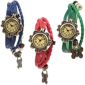 ITHANO Vintage Bracelet Watch for Women -Combo of 3 Watches Blue,Red,Green