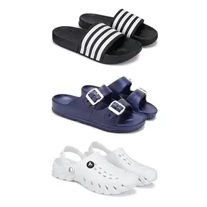 Lightweight,Classic SliderSandals with Clogs for Men-Combo(3)-3024-3116-3145-8 White-3111