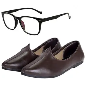 Vitoria Fashionable Trendy Men's Synthetic Leather Slip-On Jutti with Free Unisex Sunglasses/Brown Shoes/Ethenic Shoes/Traditional Dress Shoes/Party Shoes/Size-5