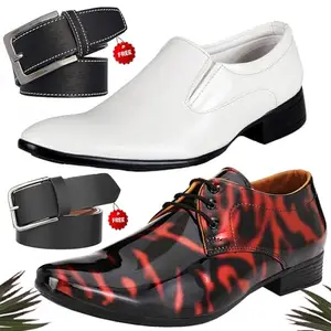 Aadab Formal Shoes/Party Shoes/ 2 Shoes Combo with Free 2 Belt for Men and Boys (BAZAAR9958_PV-LNG-101) Multicolor