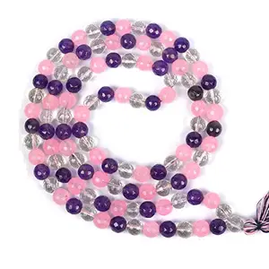 Reiki Crystal Products Amethyst Rose Quartz Clear Quartz Mala Necklace Faceted Diamond Cut 8 mm 108 Round Beads Jap Mala for Reiki Healing Crystal Stone (Color : Multi)