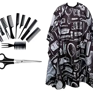 Adhvik Combo Of Hair Styling Salon Combs,Scissors With Black Printed Hair Cutting Sheet