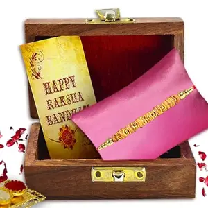 Avirons Rakhi Kit for Brother, Celebrate Raksha Bandhan with Unique Style, Featuring Designer Thread, Ritual Roli & Chawal in Wooden Box for a Thoughtful Gift (Pack of 1)