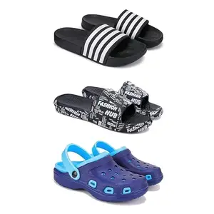 Lightweight,Classic SliderSandals with Clogs for Men-Combo(3)-3024-3103-3019-10 Blue-2133