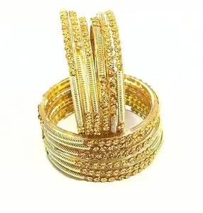 SGN FASHION Gold Plated Metal Bangle Set for Women (Size 2.4)