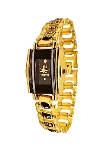 Fancy Pro Analog Unique Stylish Diamond Collection Wristwatch Strap Colour Gold with Black and Dail Colour Black for Women