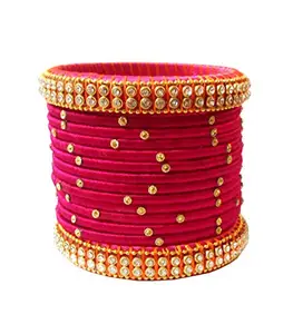 Blue jays hub Silk Thread Bangle Set of 14,Multi Color for Women/Girls (Pink, 2.6) Manufacturer of CRP Fashions