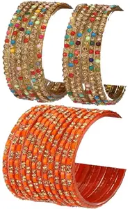 Somil Combo Of Wedding & Party Colorful Glass Kada/Bangle, Pack Of 24, Multi,Orange