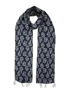 Fashage Black Printed scarves with tassels.