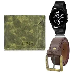 LOREM Mens Combo of Watch with Artificial Leather Wallet & Belt FZ-LR61-WL16-BL02