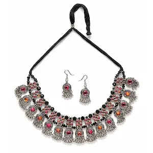 Shining Diva Fashion Latest Stylish Fancy Oxidized Traditional Oxidised Earrings Necklace Jewellery Set for Women (14246s)
