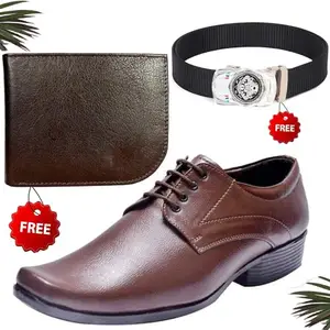 Vitoria Men's Relaxed PU Formal/Party Shoes | Shoes Combo with Free Wallet & Belt | Stylish & Comfortable | Ideal for Office, Casual Outings, Parties (2854_TCC-BR-1004) (Multicolor)(Size: 9UK)