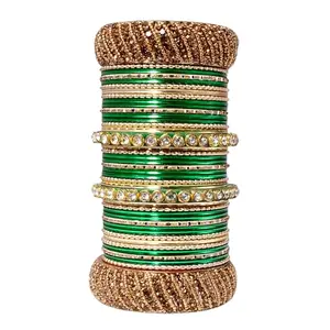 Blulune Combo of Multicolor Matte Glossy Metal Lac Bangle with Kada for Women and Girls BL B BC-48 Green 2.8