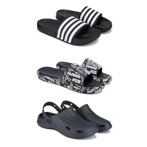 Lightweight,Classic SliderSandals with Clogs for Men-Combo(3)-3024-3103-3146-10 Black-2273