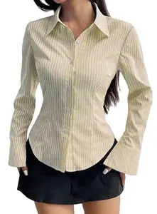 Zurity Women Shirt||Women Relaxed Fit Vertical Striped Spread Collar Cotton Casual Shirt (S-12-19)