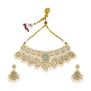 Kushal's Fashion Jewellery Mint Victorian Plated Ethnic Kundan Necklace Set - 411448