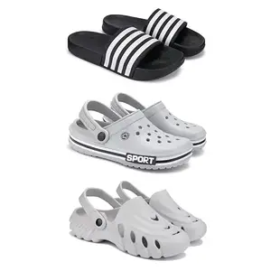 WINGSCRAFT Lightweight Classic Slider || Sandals with Clogs for Men-Combo(3)-3024-3016-3135-7 Grey-8221
