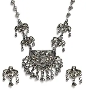 FINESTAR Jewellery Oxidised Necklace Jewellery Set with Earrings for Girls and Women (FS-086)