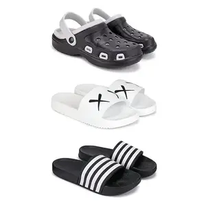 DRACKFOOT Lightweight Classic Clogs || Sandals with Slider for Men-Combo(3)-3018-3029-3024-9 Black