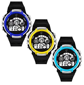 Time Up Digital Dial Water-Proof Backlight Big Dial 3 Watches Combo for Kids (6-13 Years)-TYS-RING3-Y (Yellow-Navy-Sky Blue)