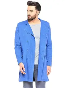 CHILL WINSTON Men's Blue Color Knitted Long Sleeves Trench Coat/OverCoat/Long Coat (CWM0478, S)