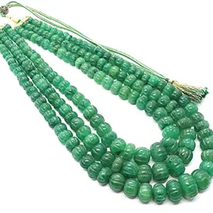 Womens Zoya Gems & Jewellery 3 Strand Aaa Natural 18-22 Inch Emerald (Barrel) Quarts Hand Curved Watermelon Necklace, 6-12 Mm In Graduation Emerald (Barrel) Quarts Pumpkin Shape Beads Necklace, Green