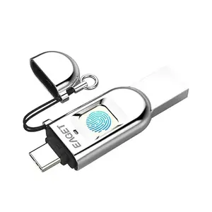 Generic FU68 64GB USB Flash Drive Type-C USB3.0 Dual-Port Metal Fingerprint Encryption U Disk for Smart Ph PC Laptop'