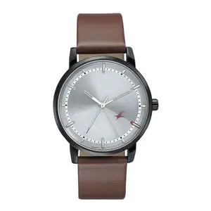 Visit the Fastrack Store Fastrack Style Up Quartz Analog Silver Dial Brown Leather Strap Watch for Guys - NT3278NL01