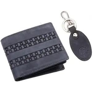 MEHZIN Men Formal Hunter Blue Genuine Leather RFID Wallet & Key Ring 2Pcs Combo Gift Set (8 Card Slots) Wallet & Key Ring Combo Gift Set Style-158