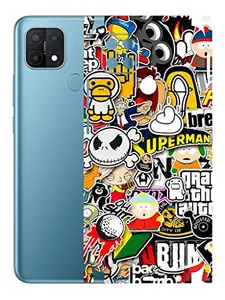 AtOdds - Oppo A15s Mobile Back Skin Rear Screen Guard Protector Film Wrap with Camera Protector (Coverage - Back+Camera+Sides) (Sticker Bomb)