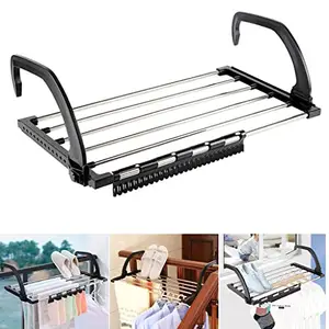 HASTHIP® Foldable Clothes Drying Rack, Portable Clothes Dryer Stand for Balcony Railings Windowsill, Folding Towel Rack Indoor Outdoor Laundry Rack with Sock Clips, Stainless Steel + ABS (59 cm)