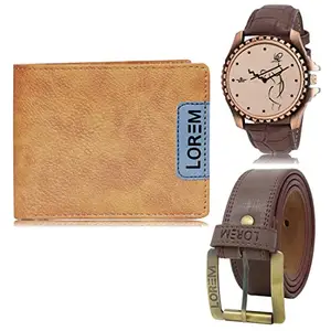 LOREM Mens Combo of Watch with Artificial Leather Wallet & Belt FZ-LR65-WL11-BL02