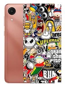 AtOdds - Samsung Galaxy A03 Core Mobile Back Skin Rear Screen Guard Protector Film Wrap with Camera Protector (Coverage - Back+Camera+Sides) (Sticker Bomb)